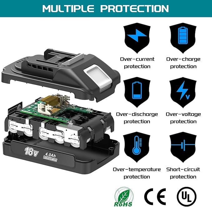 2 Pack 4000 mAh 18 Volt Battery Replace for Makita 18V Lithium Ion Battery BL1840B BL1815 BL1850B BL1860B, Compatible with makita 18v Charger and Cordless Power Tools