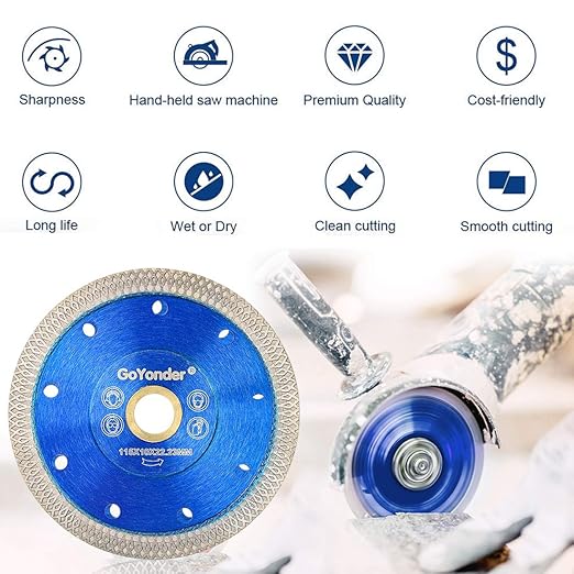 GoYonder 4.5 Inch Super Thin Diamond Saw Blade for Cutting Porcelain Tiles,Granite Marble Ceramics (4.5“Blue-2PCS)