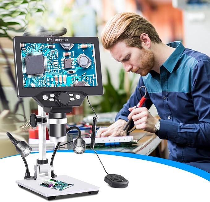 Koolertron 7 inch LCD Digital Microscope with 32G TF Card, 12MP 1080P USB Microscope Camera with Remote Control, PC View, Fill Lights for Coin, Plant, Rock, Circuit Board