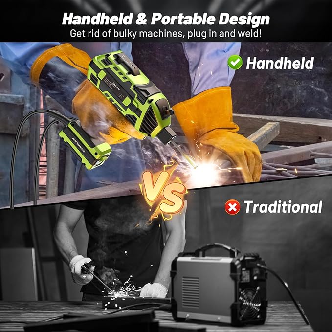 Portable Welding Machine 110V with Auto Darkening Goggles: Handheld IGBT Inverter ARC Welder Gun Stick Welder - 5 Variable Current Adjustment for 3/32"-1/8" Rods and DIY,Professional Use,Repair(Green)