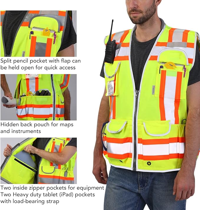 Dib Safety Reflective Vest Heavy Duty, High Visibility Two Tone Engineer Vest, Made with 3M Tape, Padded Collar, Retractable ID Pocket, Yellow 3XL