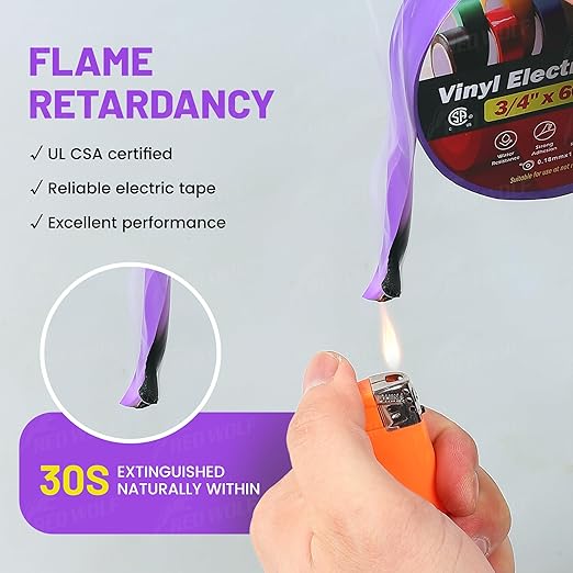 RED WOLF 10 Pack Purple Electrical Tape 3/4 Inch x 66 Ft Industrial Grade UL/CSA Listed 7 Mil Thick Flame Retardant High Temp Waterproof Electrical PVC Tape Electric Super Vinyl Rated 600V