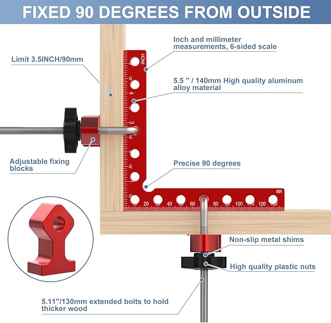 Corner Clamp for Woodworking, 90 Degree Corner Clamp, Aluminum Alloy 4 Pack 5.5"x 5.5" Positioning Squares Right Angle for Woodworking Tools, for Picture Frame, Box, Cabinets, Drawers