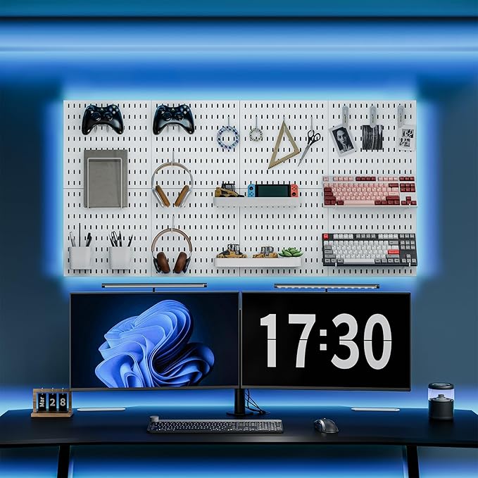 Pegboard Combination Kit, Wall Mounted Storage Set with 8 Pegboards & 32 Accessories Hanging, White Peg Boards Organizer for Walls Display, Crafts Organization, Kitchen Organizer, 22" x 44"