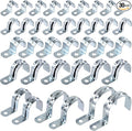 Swpeet 85Pcs 7 Size Zinc Plated One Hole EMT Pipe Strap Assortment Kit, Pipe Straps U Bracket Tube Strap Pipe Clamp 1 Hole Snap On Pipe Strap Conduit Clamps Tension Clips for Fixing EMT Conduit Pipe
