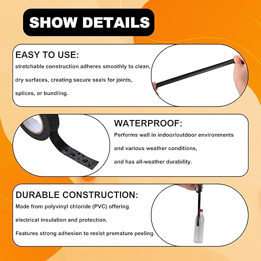 Wire Harness Tape 100 Rolls 3/4Inch*60Ft PVC Electrical Insulation Wrap Heat Resistant Waterproof Wiring Loom Cable Protection Self Adhesive Black