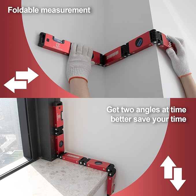Folding Level, 5 Sections Foldable Measuring Tool for Various Corners Stairs, Accurate Multi-Angle Measurement Magnetic Aluminum Alloy Portable Level (28inch)