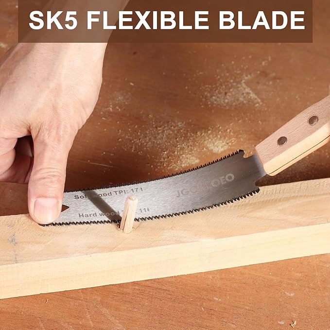 Japanese Hand Saw, 6 Inch Double Edge Flush Cut Saw, SK5 Double Flexible Blade 17/11 TPI Comfortable Hand Wood Handle, Precise and Lightweight Cutting, for Woodworking and Garden Trim