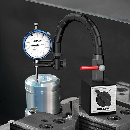 HDLNKAK Dial Indicator 0-1'' with Magnetic Base - Precision Machinist's Tool Set for Alignment, Includes Flexible Arm Base & 0.001" Accuracy Measuring Instrument.