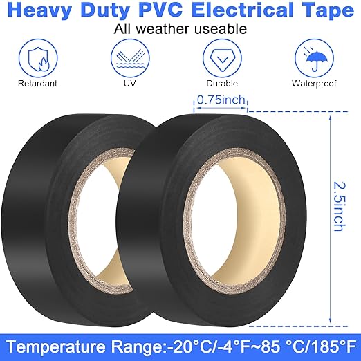 Qilery 60 Pack Electrical Tape Waterproof 3/4 in x 65 ft Electric Wire Tape for Any Weather Under 600v Home Outdoor Insulating Wire Wrapping(Black)
