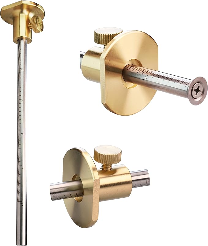 Wheel Marking Gauge Kit with 2 Extra Cutter Wheels and Screws, Small Anti Roll Brass Head, Metric Micro Adjuster Ruler, Woodworking Tools Scriber for Woodworking