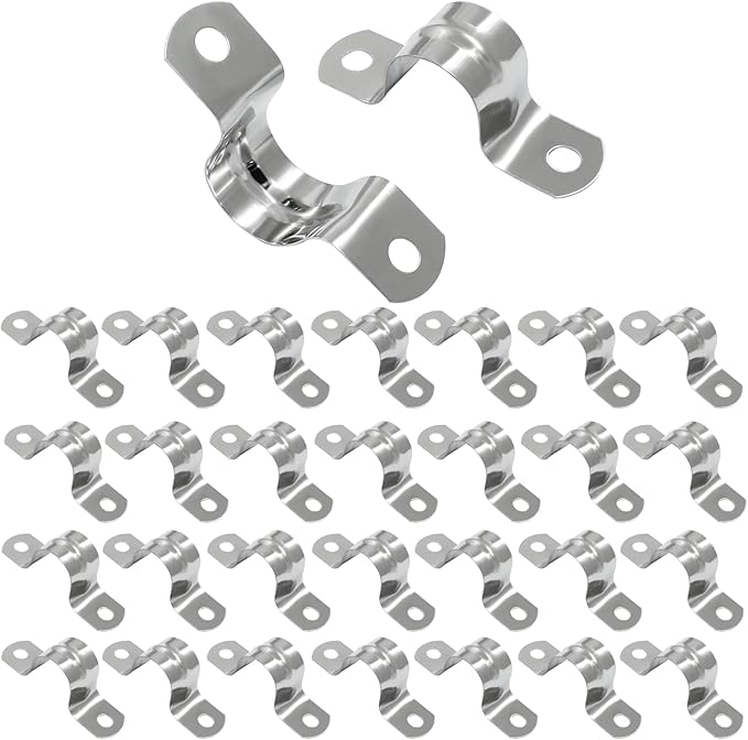 Hordion 30Pcs 3/4" Two Hole Strap U Bracket, M20 Rigid Pipe Strap Stainless Steel Conduit Clamp for Fixing Pipe