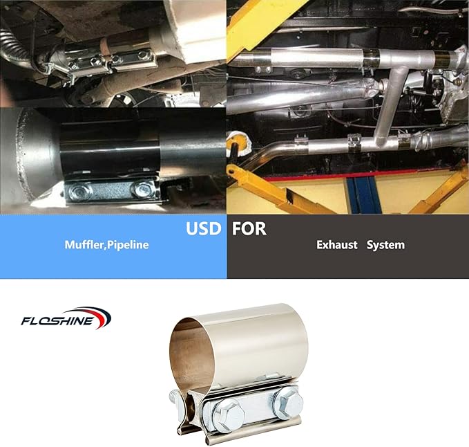 Butt Joint Band Clamps,Exhaust Muffler Clamp Exhaust Pipe Clamps Sleeve Stainless Steel (4, 2.25'')