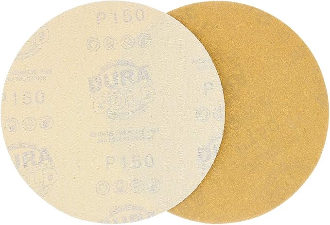 Dura-Gold Premium 150 Grit 6" Gold Sandpaper Discs, No Hole Pattern Dustless, Box of 50, Hook & Loop Backing for DA Sander, Finishing Coarse Sanding Abrasive Automotive Paint, Woodworking Wood, Metal