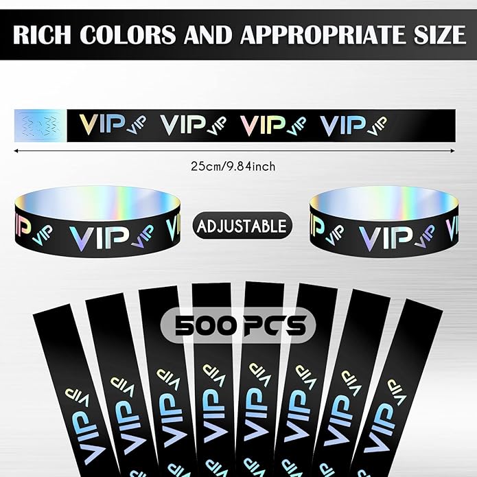 Teling 500 Pack VIP Plastic Wristbands Bracelets Party for Events VIP Custom Wristbands Plastic Bracelets Tear proof Waterproof Wrist Bands Arm Bands for Events Concerts