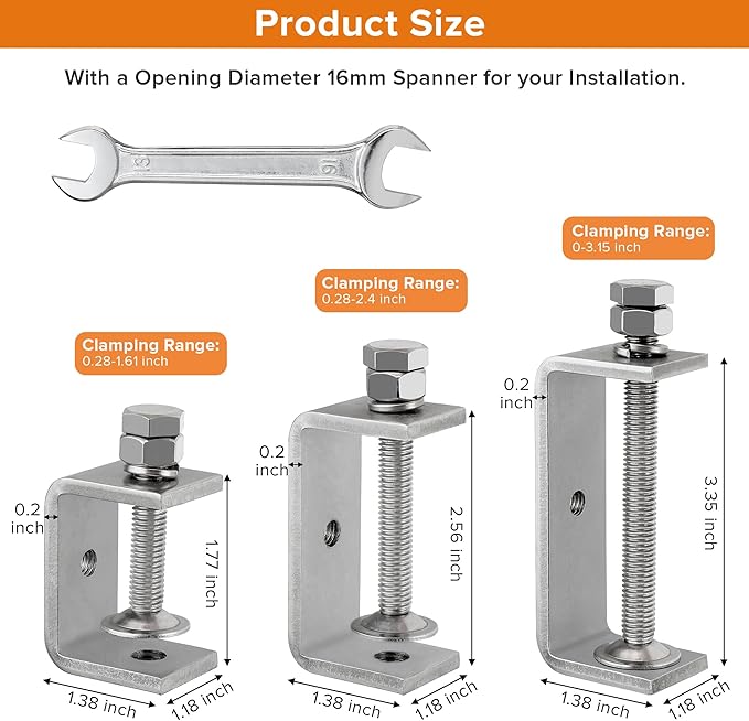 304 Stainless Steel C Clamp,1 1/2 Inch Tiger Clamp Woodworking Clamp Heavy Duty C Clamps for Woodworking, Welding and Construction,Features Stable Wide Jaws and Protective Pads(2 Pcs)