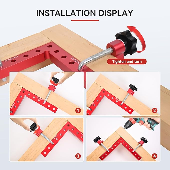 Corner Clamp for Woodworking, 90 Degree Clamp, Right Angle Clamp Woodworking Tools, Aluminum Alloy Positioning Clamping Squares， for Wooden frames (Red)