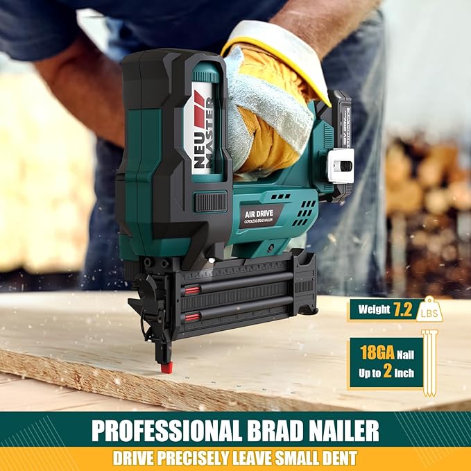 NEU MASTER Nail Gun Battery Powered, Cordless Nail Gun-18GA 2 Inch Nail with Depth Adjustment/1800pcs Nails, Multi-Usage Brad Nailer for Trim, Molding, Woodwork, DIY Upholstery-20V Battery&Charger