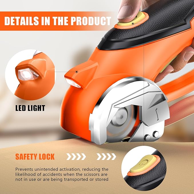 Cardboard Cutter, Cordless Electric Scissors, Power Shears Box Cutter with a Replacement Blade, Rotary Cutter for Cardboard Packages Leather Plastic (Orange)