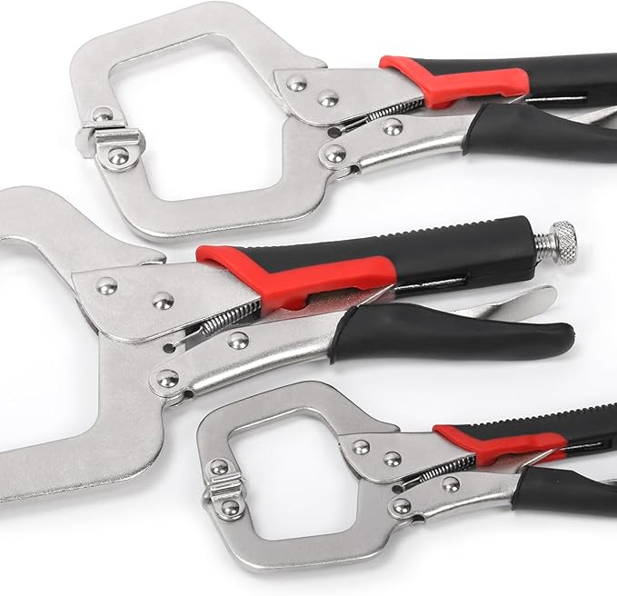 Keadic 3Pcs 6.5" 9" 11" Heavy Duty Locking C-Clamp Set With Regular Tip and Swivel Pads, Metal Pocket Hole Locking Pliers Table & Tool Vise Grip for Automotive DIY Woodworking Cabinetry Welding
