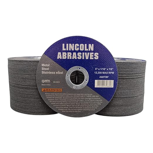 100 Pc 5" x 1/16" x 7/8" Cut-Off Wheels Lincoln Abrasives Metal & Stainless Steel