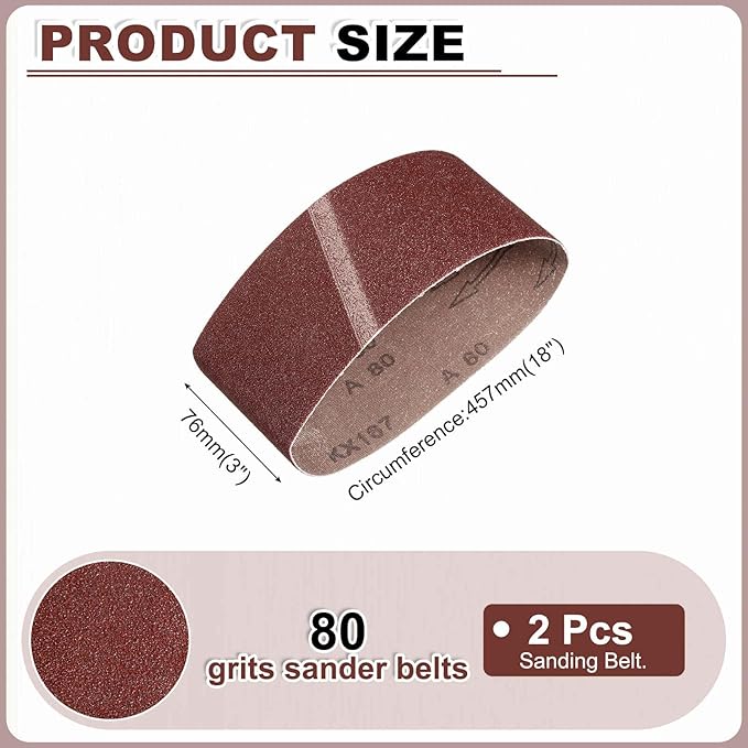 HARFINGTON 3 x 18 Inch Sanding Belts, 2 Pcs 80 Grits Aluminum Oxide Abrasive Belt Sander File Belt for Woodworking, Metal Polishing, Knife Sharpener
