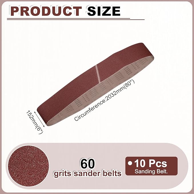 HARFINGTON 6 x 89 Inch Sanding Belts, 10 Pcs 60 Grits Aluminum Oxide Abrasive Belt Sander File Belt for Woodworking, Metal Polishing, Knife Sharpener