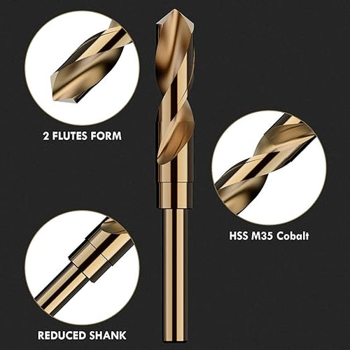 1" Cobalt Drill Bit Set - 6Inch Length, M35 High Speed Steel Jobber Length Drill Bit Kit for Hardened Metal, Stainless Steel, Cast Iron, Wood and Plastic, with Index Storage Case