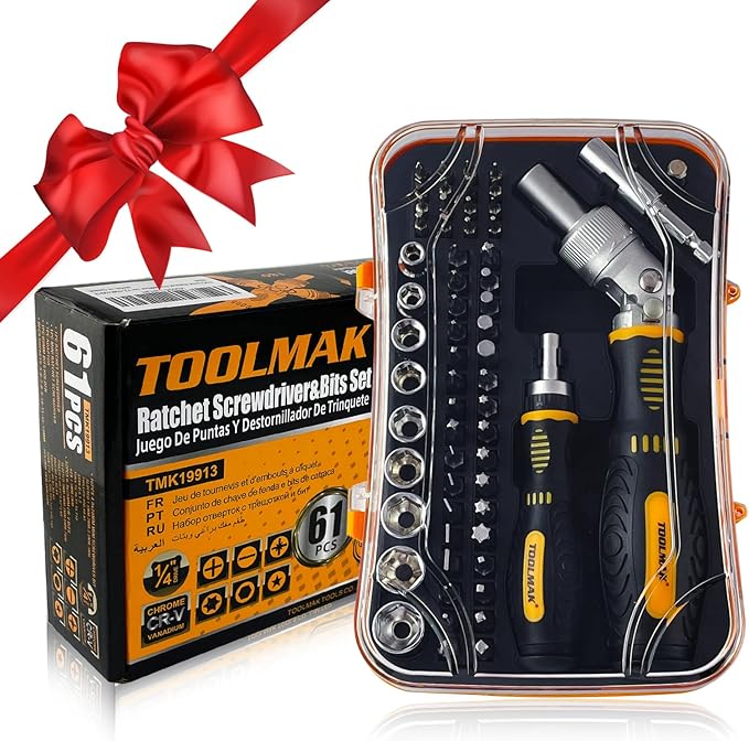 61 PCS Ratchet Screwdriver Set with Bits,Socket Wrench Set,Small Precision Screwdriver Set,Tool Set with Rotatable Ratchet Handle and Storage Case for Women, Men, DIY, Home Repair
