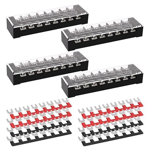 APIELE Dual Row 8 Position Screw Terminal Block Covered - 25A 8 Position Pre-Insulated Terminal Barrier Strips (4PCS 8P+8PCS Wiring Strips)