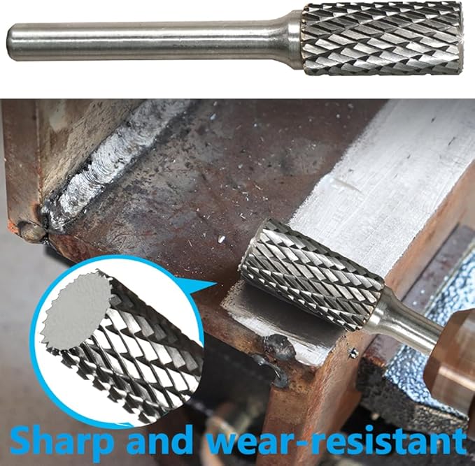 Carbide Burr Set 1/4" Shank SA-5 Die Grinder Bits Tungsten Double Cut Burr Bits (1/2" Cutter Dia X 1" Cutter Length) for Die Grinder Bits Metal Grinding Drilling Polishing (5pcs)
