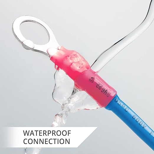 Wirefy 150 PCS Heat Shrink Ring Terminals 1/4" - a Resistant Ring Connectors - Eyelet Wire Connectors - Red 22-16 AWG
