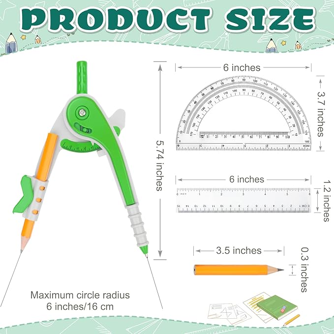 72 Pack Math Compass & Protractor Geometry Math Plastic Ruler Set Drawing Compass with Pencils 6 Inch Plastic Protractor for Geometry Bulk for Office Woodworking Art Drawing
