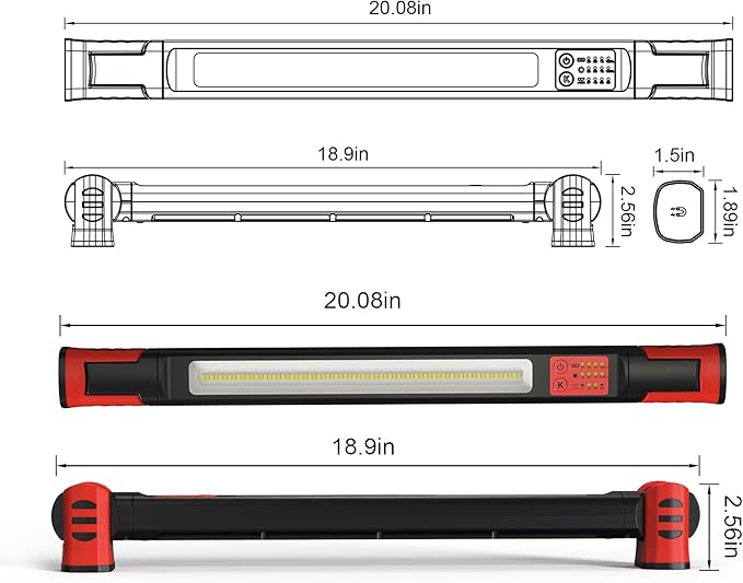 Underhood Magnetic Work Light for Mechanics, 7800mAh 12H, Rechargeable Hood Light, IP65 Waterproof, 360° Rotating, 4 Modes (2700K-6500K), USB-C Fast Charge, for Car Repairing/Garage/Emergency