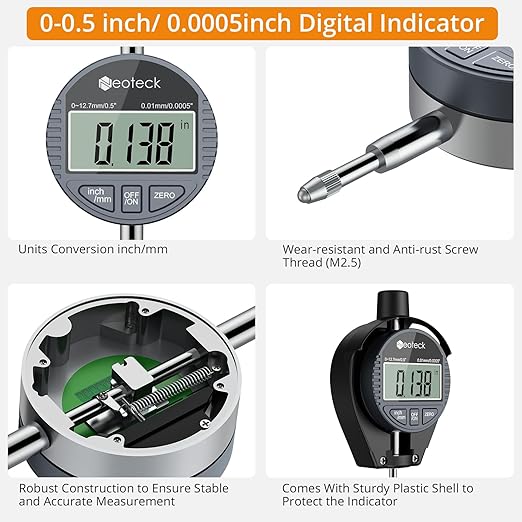 Neoteck 6-10"/0.0005" Digital Indicator Bore Gauge Set with 6 PCS Anvils 9.8" Measuring Depth Dial Bore Gauge with ABS Storage Box for Engine Cylinder Measurement