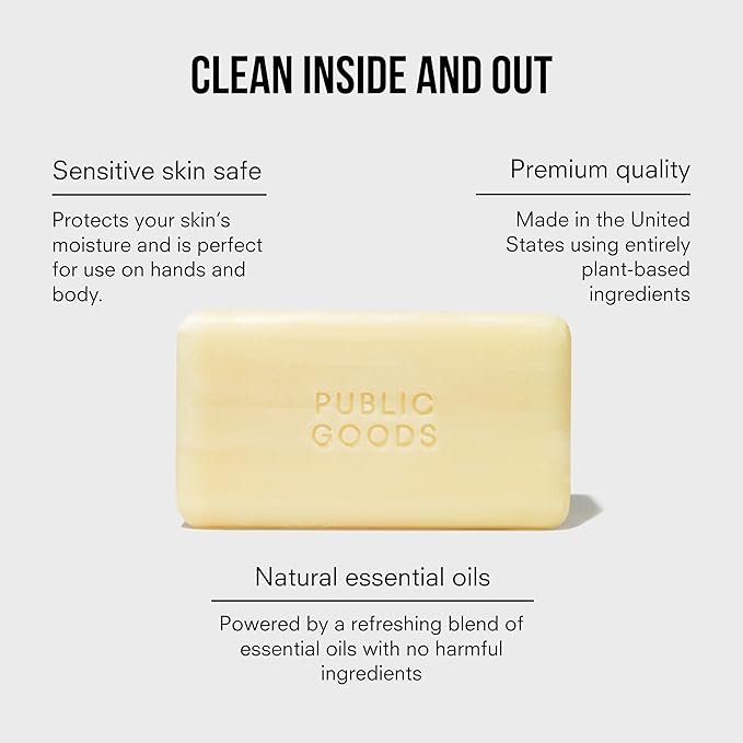 Public Goods Bar Soap for Women & Men | Hand & Body Soap for Sensitive Skin | Natural Fragrance from Organic Essential Oils | Non Toxic Soap for Bath & Shower | Vegan Friendly | Made in USA | 5 Oz