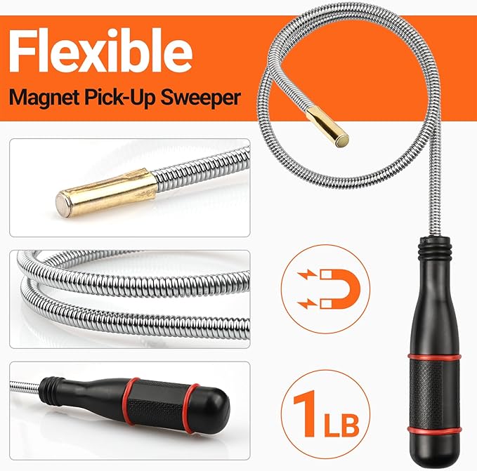 Preciva Telescoping Magnetic Pickup Tool Set - with 16 lb Pick Up Sticks, Telescoping Flexible LED Flashlight, Flexible Magnet Pick Up Sweeper - Fathers Day Christmas Day Gifts for Men