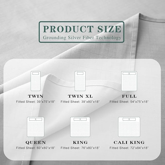 Earthing Grounding Fitted Sheet with Earth Connection Cable 5% Pure Silver Fiber and 95% Cotteon Conductive Bed Sheet Deep Pocket 18“240TC