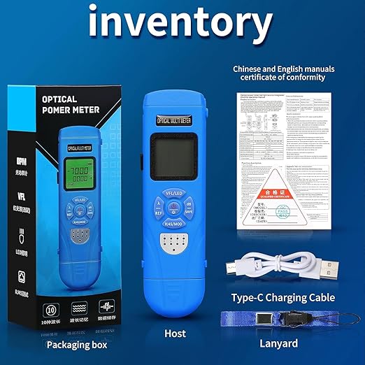 Rechargeable Optical Power Meter L-C70-15km mini Fiber Cable Tester Suitable for SC/FC/ST/LC Interface 4-in-1 Function Built-in 15km Visual Fault Locator RJ45 Network Testing with 1 FC-LC Adapter