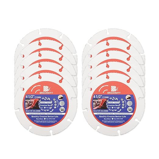 Carbide Multi Wheel,BRSCHNITT 10pcs 4-1/2 Inch (115mm) with Arbor 7/8" Tungsten Carbide Cut Off Wheel for Wood,Laminate,Gypsum Board,Plastic for Angle Grinder Cutting Disc
