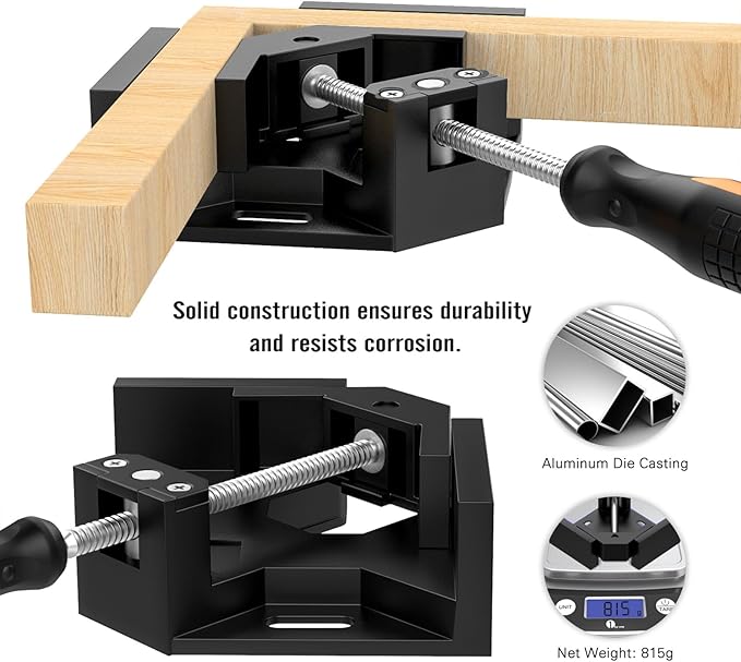 Right Angle Clamp, Housolution [4 PACK] Single Handle 90° Aluminum Alloy Corner Clamp, Right Angle Clip Clamp Tool Woodworking Photo Frame Vise Holder with Adjustable Swing Jaw - Black