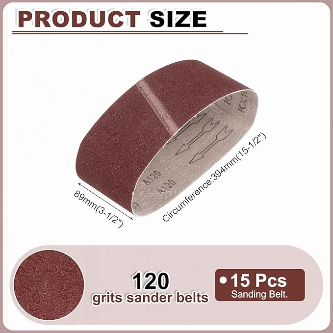 HARFINGTON 3-1/2 x 15-1/2 Inch Sanding Belts, 15 Pcs 120 Grit Aluminum Oxide Abrasive Belt Sander File Belt for Woodworking, Metal Polishing, Knife Sharpener