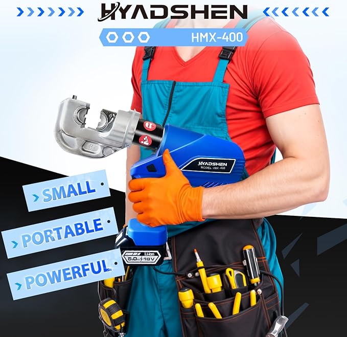 Electric Hydraulic Cable Lug Crimper Pliers Rechargeable Crimping Tool 12 Ton Electrical Terminal Cable Wire Fiber Crimper Kit with 12 Dies (HMX-400)