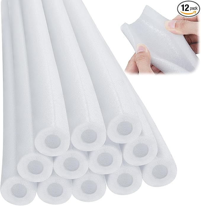 Amylove 12 Pcs 3.3 Feet Foam Pipe Insulation Foam Tube Insulating Water Pipe Pool Swim Noodles Heat Preservation Pipe Covers for Tubing Outdoor Freeze Protection (White,3/4 Inch)