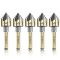 Countersink Drill Bit Set, 5 Pieces High Speed Steel 82 Degree 5 Flute 6mm Round Shank Mill Cutter Bit Countersink in Sizes 5/8" Set with Carrying Case.