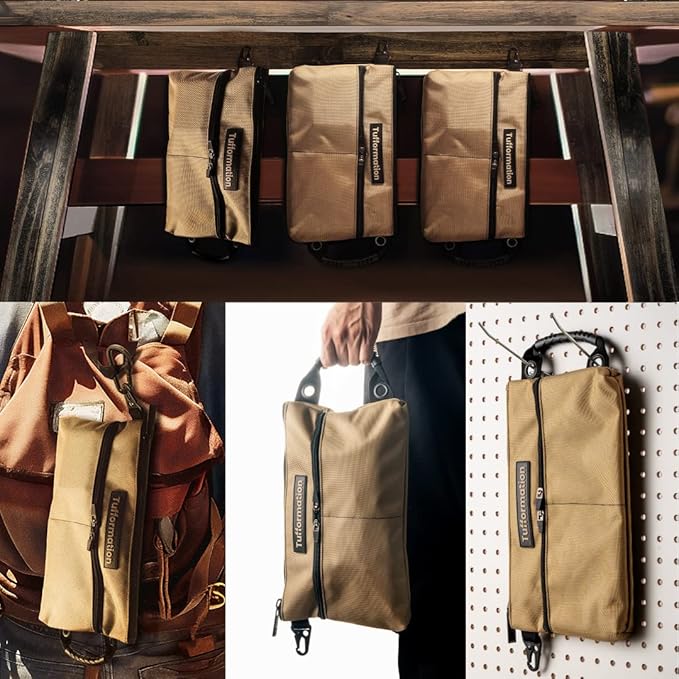 Small Tool Pouch, Tool Bag Organizer with Zipper. Small Tool Bag with Multiple Compartments. Perfect Tool Pouch Bags for Men Women Electricians & Others.