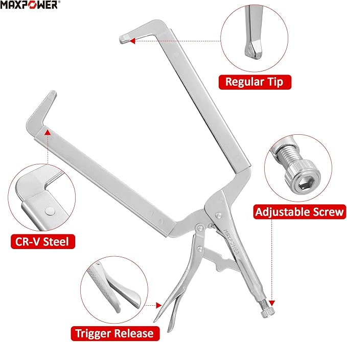 MAXPOWER 18-inch C Clamp Locking Pliers, Locking C Clamp with Regular Tips, MAX Jaw Capacity Up to 6.5"