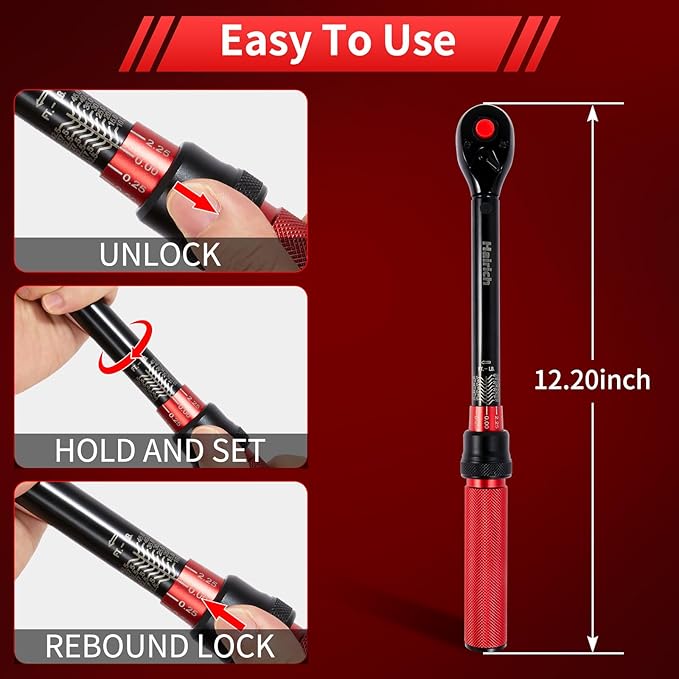 3/8-Inch Torque Wrench, Dual-direction 10-45ft.lb/13.6-61Nm, 72-Tooth Dual Range Scales Torque Wrench with Quick Release Reversible Head for Bike/Bicycle