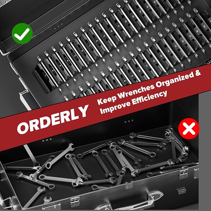 40PCS Magnetic Wrench Organizer Wrench Holder - Wrench Tool Organizers for Tool Drawer Storage, Wrench Storage Set with Metric & SAE Label, Wrench Rack Tool Gift for Professional Mechanics Men, Black