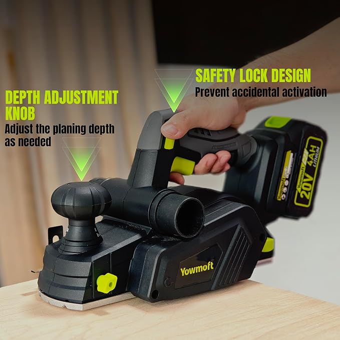 20V Cordless Planer, 3-1/4-Inch Width, 12,000 RPM Electric Planer, 6.2lb Lightweight Cordless Hand Planer with 4Ah Battery, Charger & Dust Bag for Home DIY and Carpentry